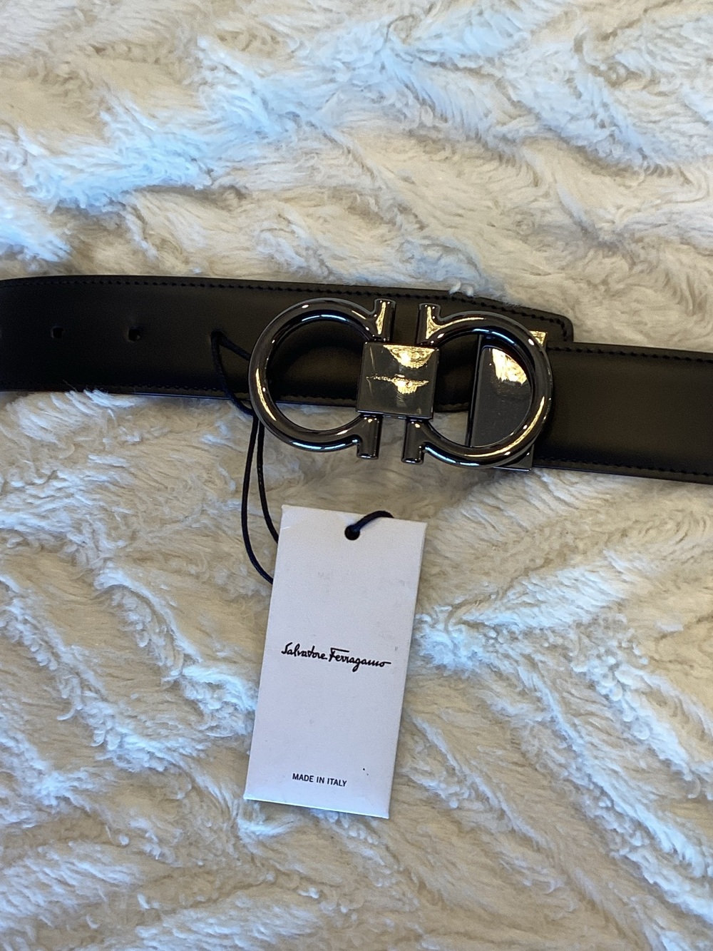 Salvatore Ferragamo Black Leather Belt with Silver Gancini Buckle